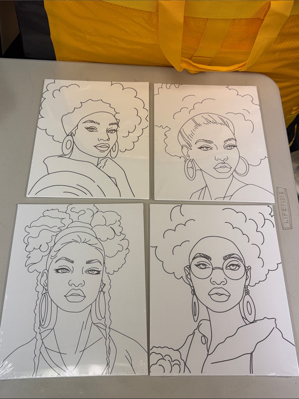 Set of 4 Black & White African American Ladies Art Canvases ready to paint color